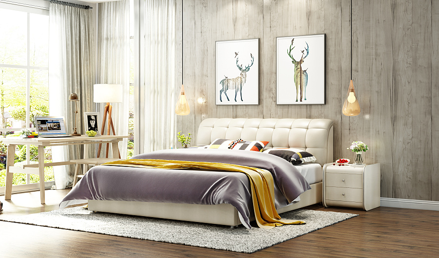 北歐皮床效果圖|家具|工業(yè)/產(chǎn)品|Ailu507 - 原創(chuàng)設(shè)計作品 